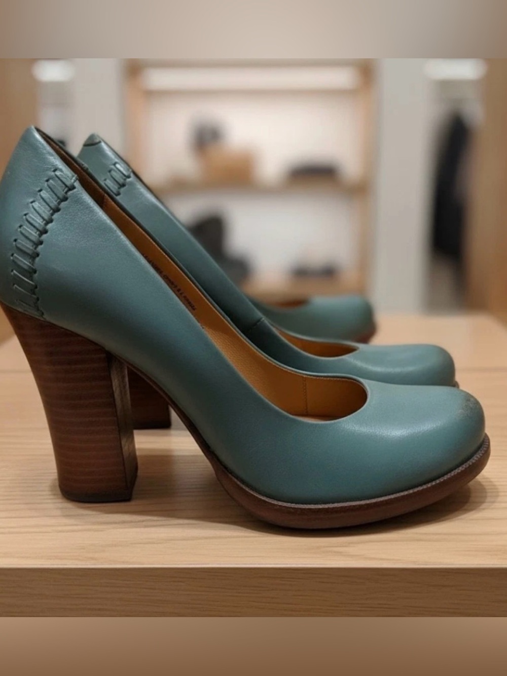 Kork-Ease Green Leather Simone Block Heel Pumps6